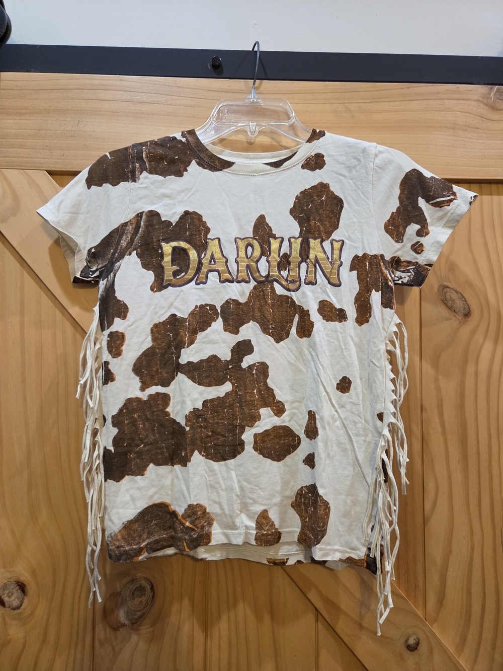 NWT | American Highway Cow Print "Darlin" Fringe Graphic T-Shirt | Youth Large